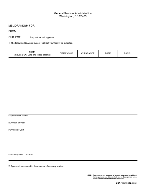 GSA Form 3582  Printable Pdf