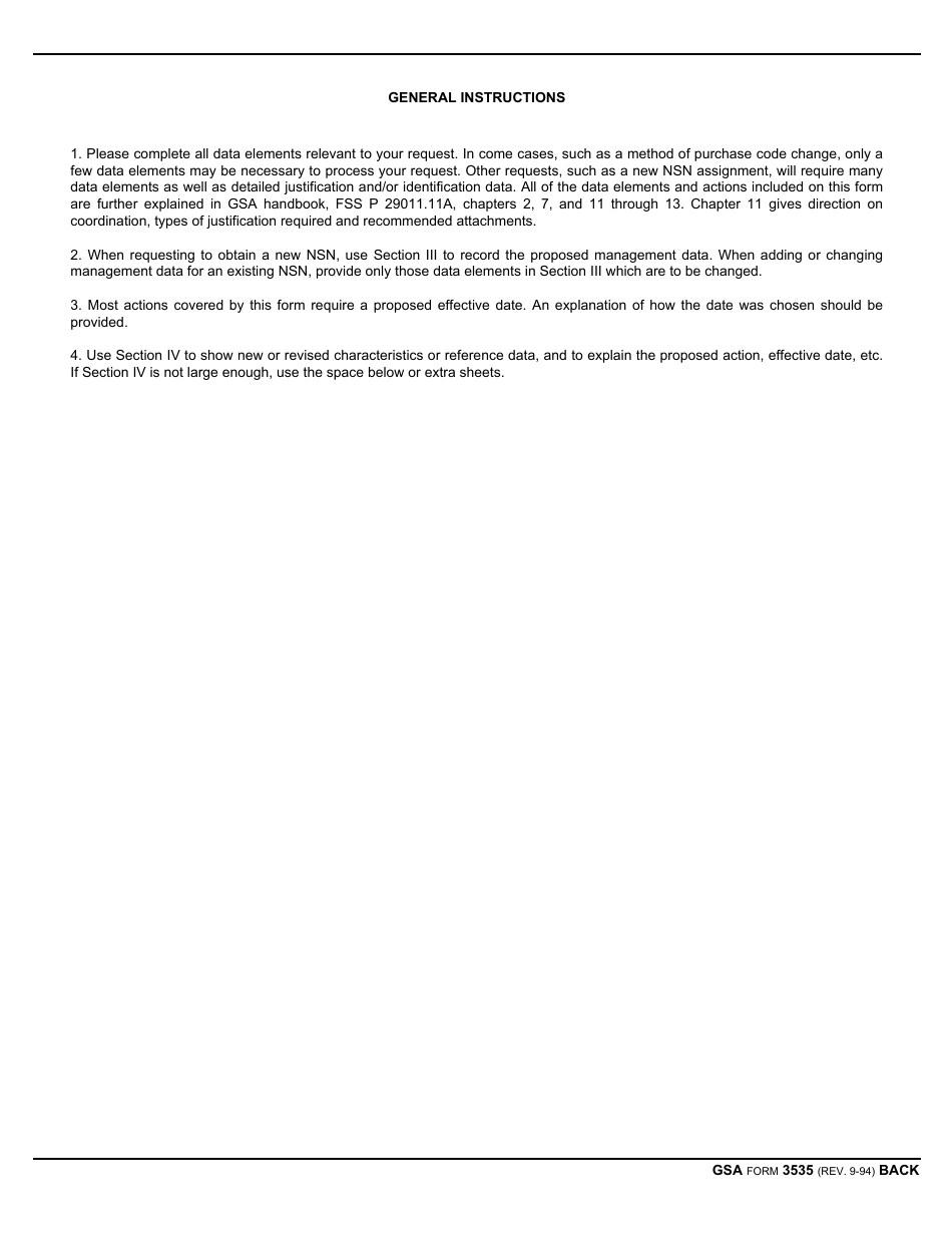 GSA Form 3535 Request for Cataloging / Supply Management Data Action, Page 2