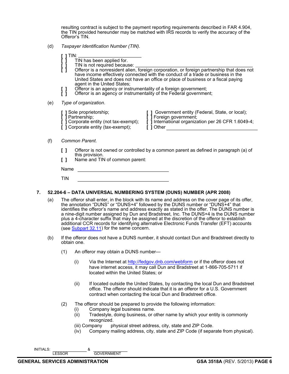 GSA Form 3581A Representations and Certifications (Short Form) (For Leases at or Below the Simplified Lease Acquisition Threshold), Page 6