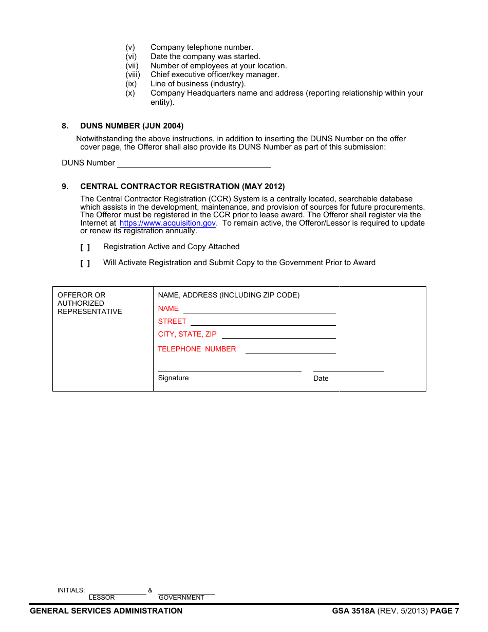 GSA Form 3581A Representations and Certifications (Short Form) (For Leases at or Below the Simplified Lease Acquisition Threshold), Page 7