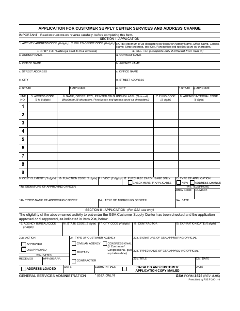 GSA Form 3525 Application for Customer Supply Center Services and Address Change
