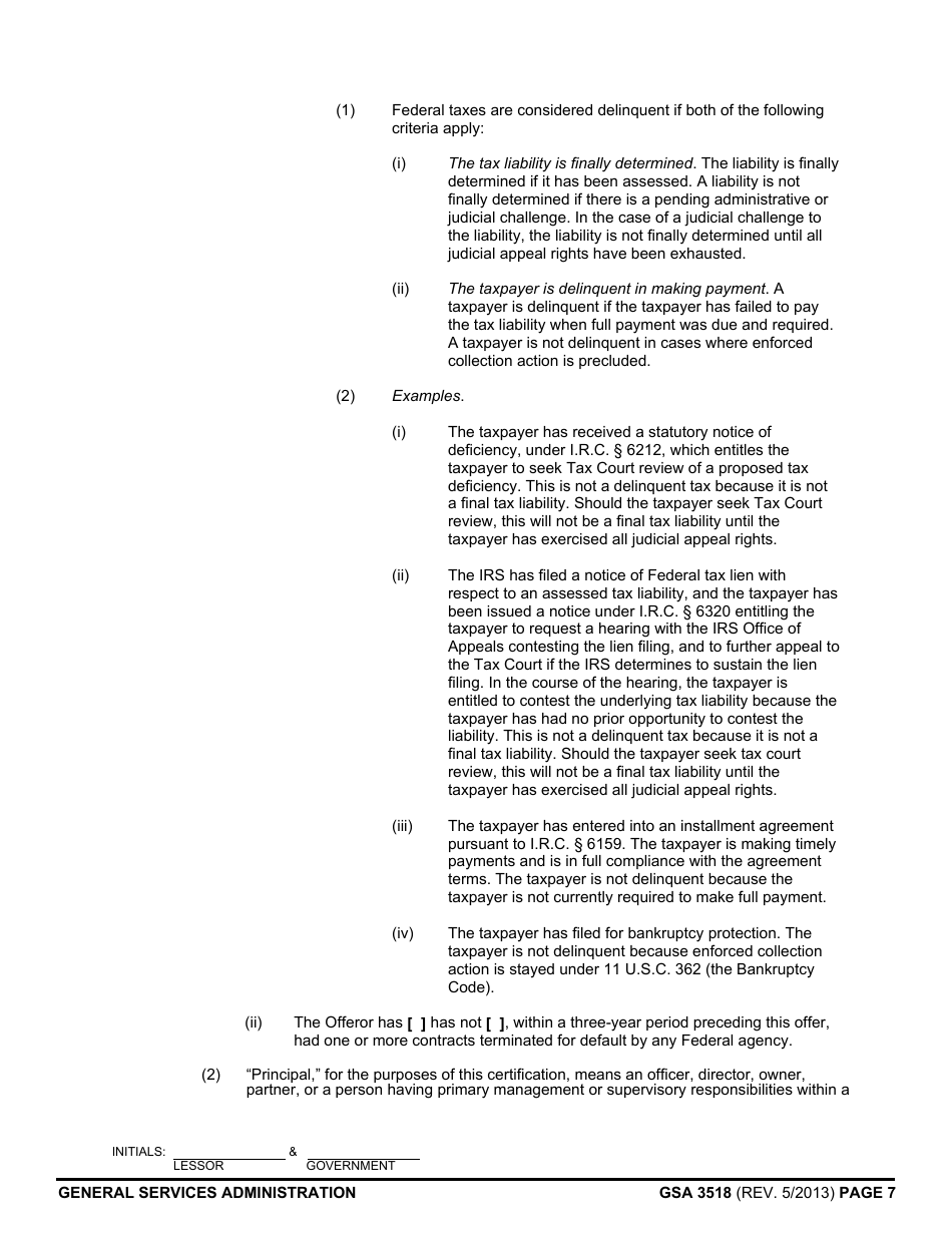 GSA Form 3518 Representations and Certifications (Acquisition of Leasehold Interests in Real Property), Page 7