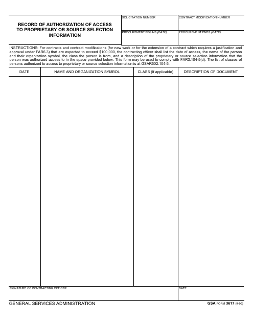 GSA Form 3617  Printable Pdf