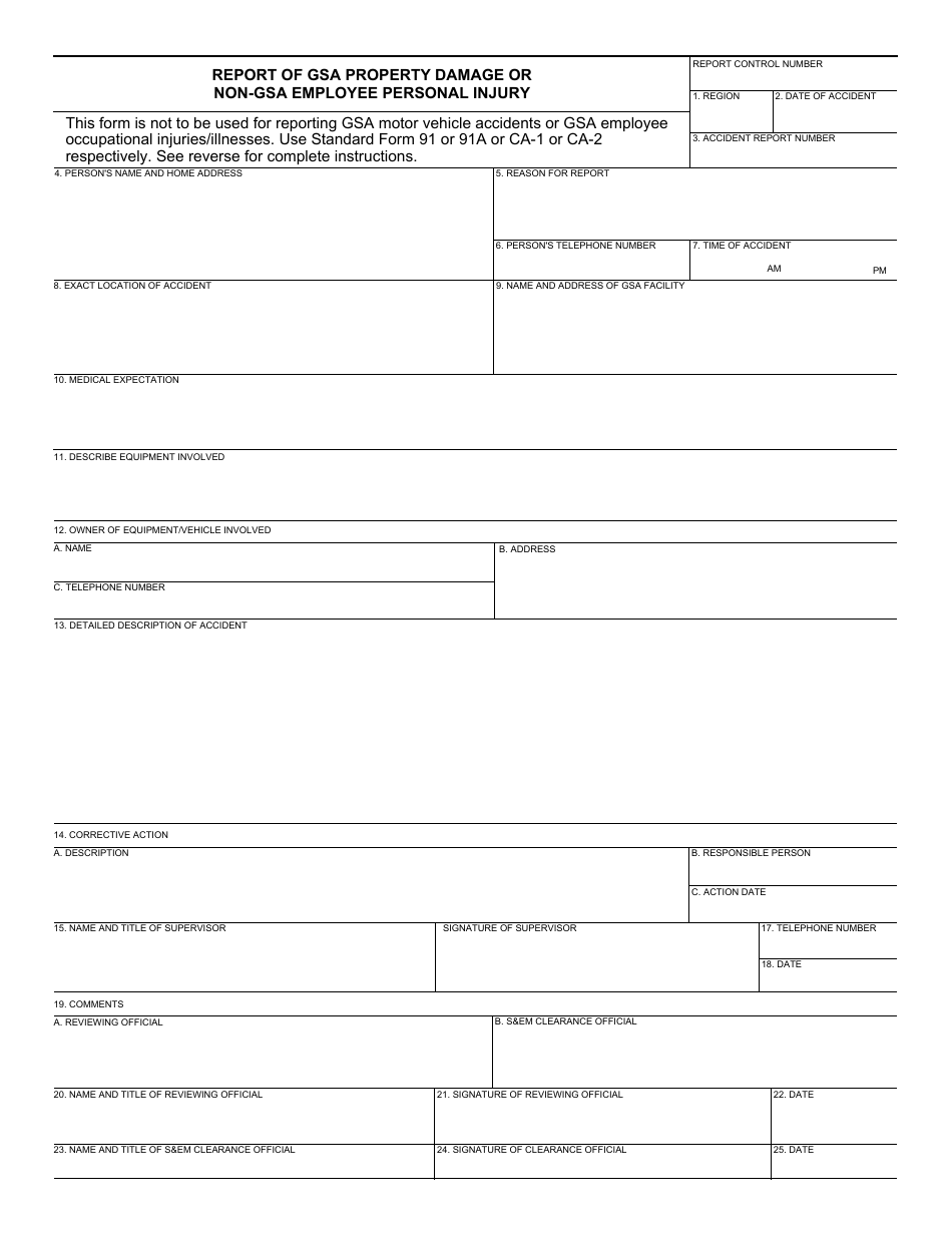 GSA Form 3620 Report of GSA Property Damage or Non-GSA Employee Personal Injury, Page 1