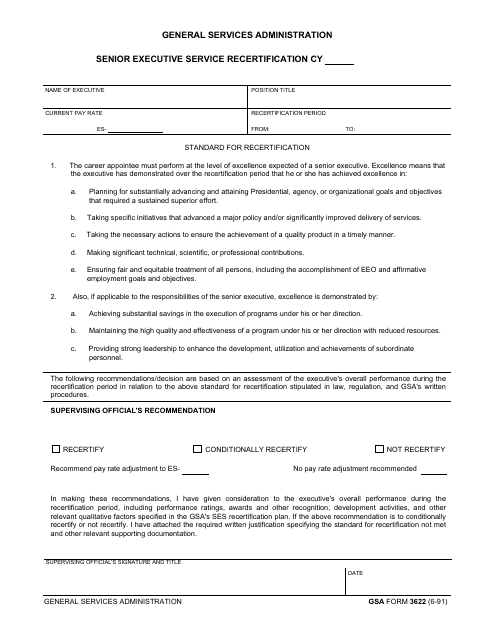 GSA Form 3622 Senior Executive Service Recertification
