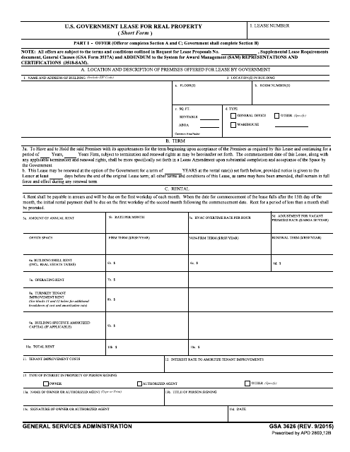 GSA Form 3626 U.S. Government Lease for Real Property (Short Form)