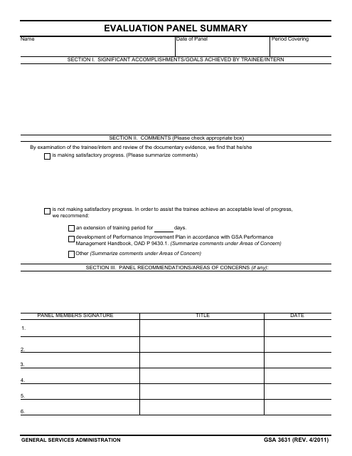 GSA Form 3631 Evaluation Panel Summary