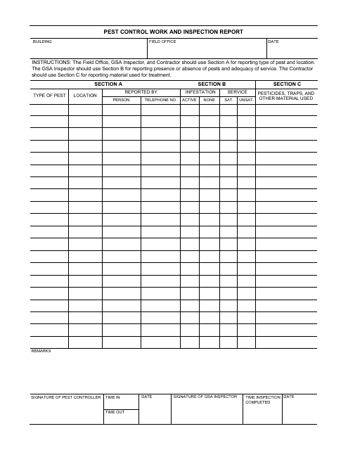 GSA Form 3638 Pest Control Work and Inspection Report