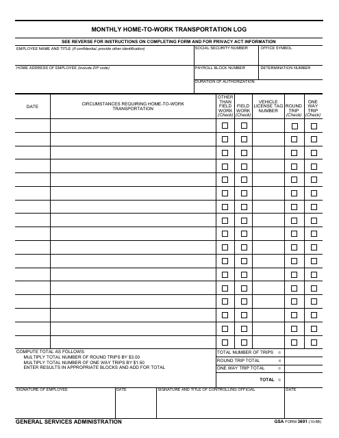 GSA Form 3601  Printable Pdf