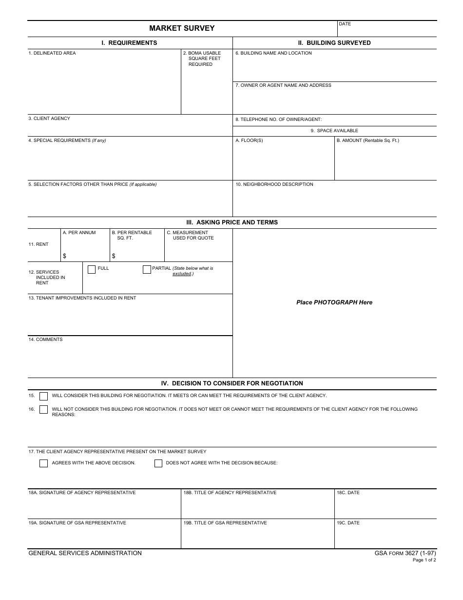GSA Form 3627 Market Survey, Page 1