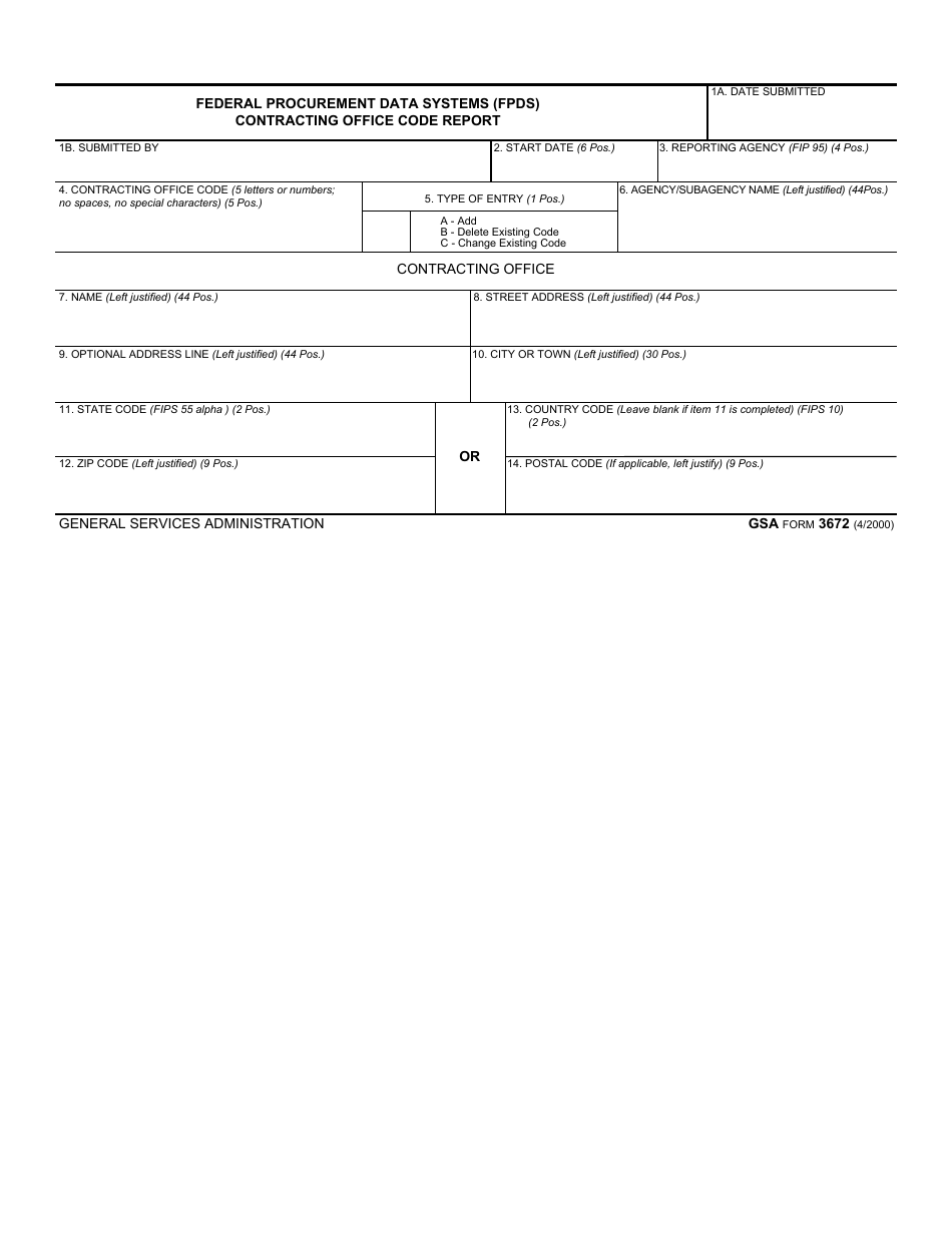GSA Form 3672 Federal Procurement Data Systems (Fpds) Contracting Office Code Report, Page 1