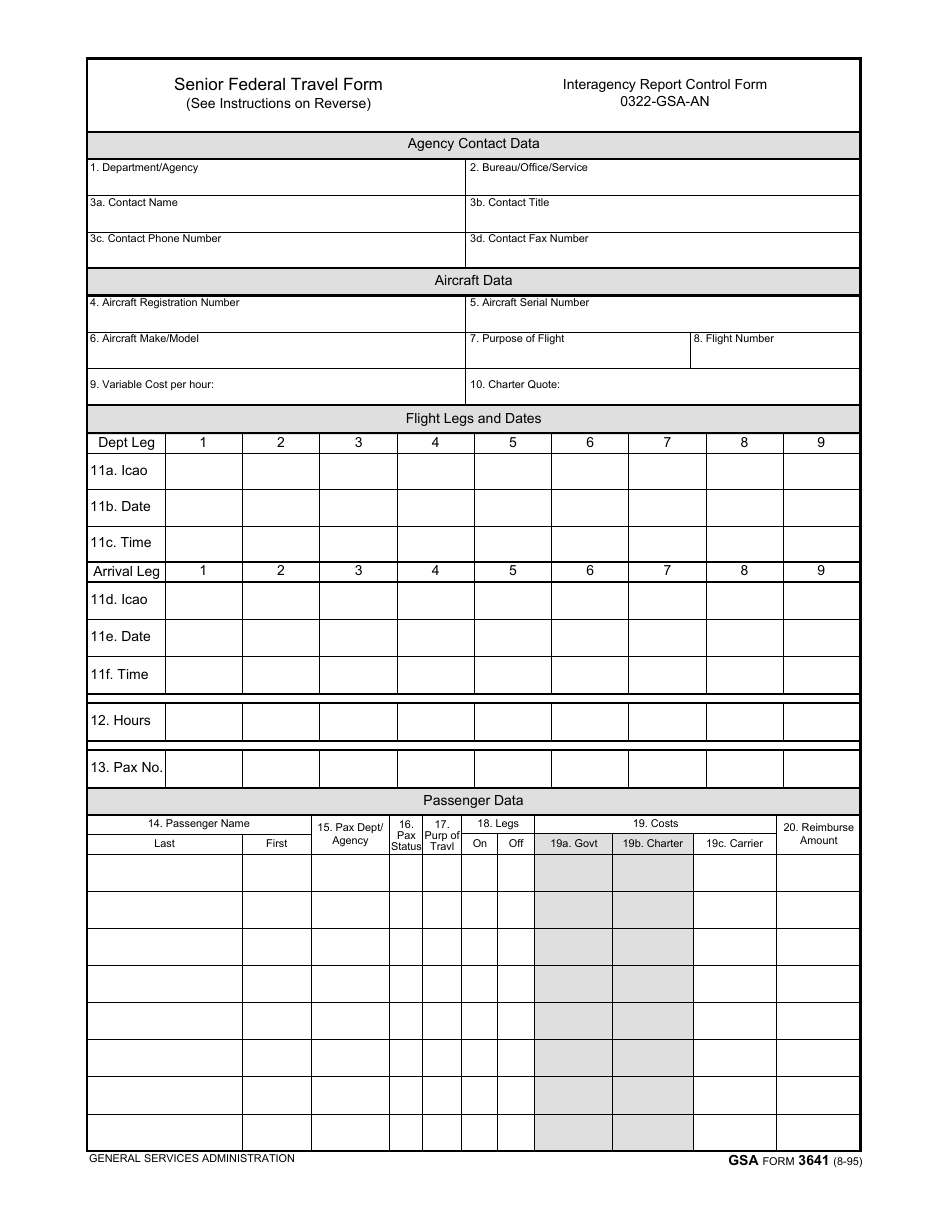 GSA Form 3641 Senior Federal Travel Form, Page 1