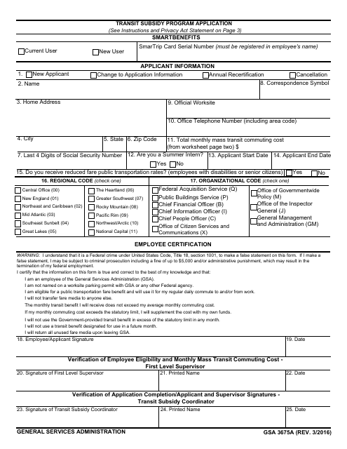 GSA Form 3675A  Printable Pdf