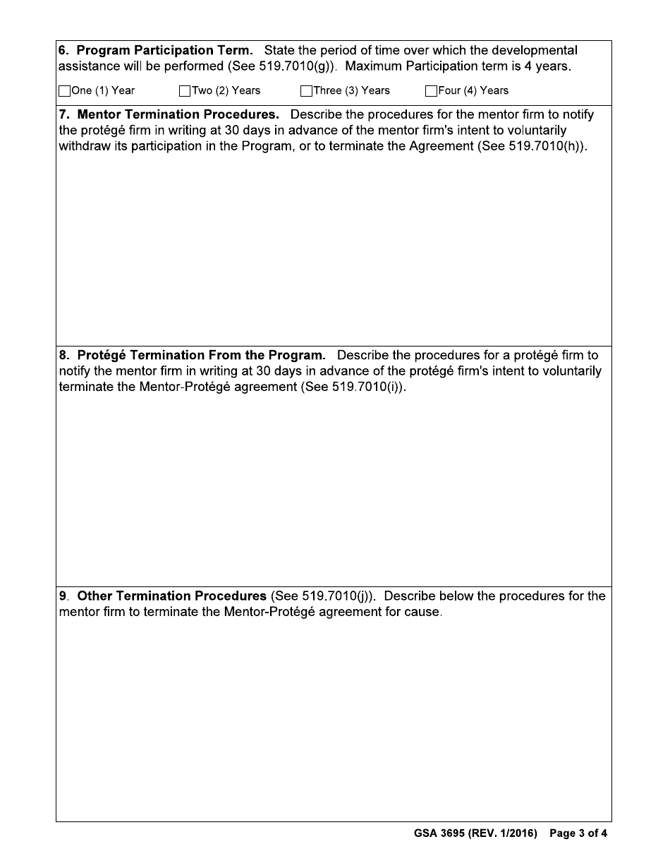 GSA Form 3695 GSA Mentor-Protege Program Application, Page 3