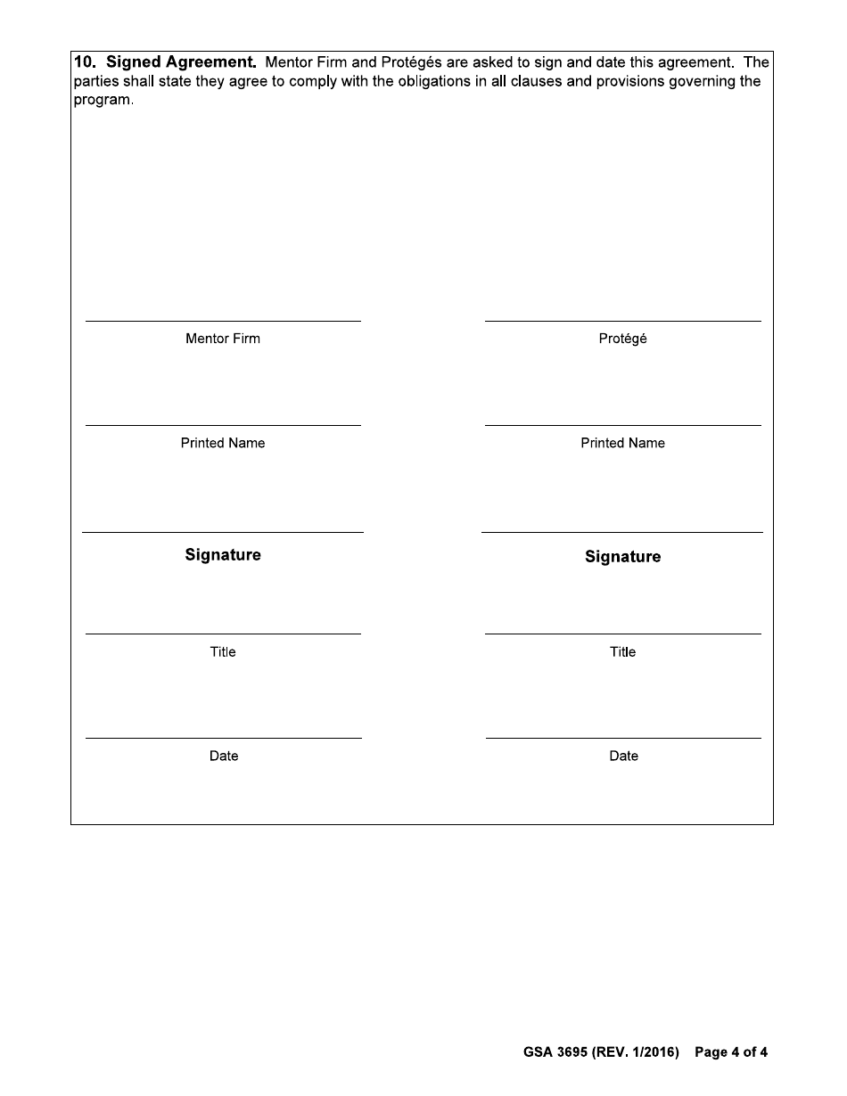 GSA Form 3695 GSA Mentor-Protege Program Application, Page 4