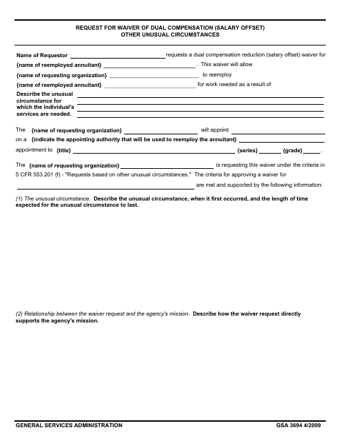 GSA Form 3694  Printable Pdf