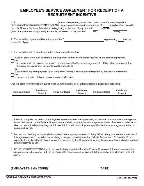 GSA Form 3688  Printable Pdf
