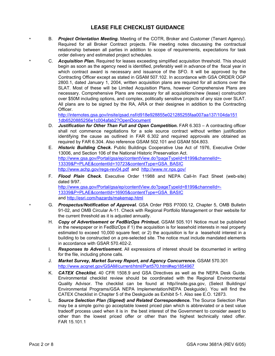 GSA Form 3681A Lease File Checklist Guidance, Page 2