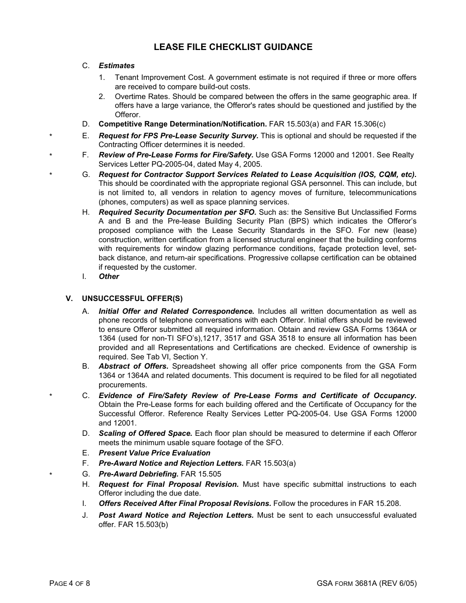 GSA Form 3681A Lease File Checklist Guidance, Page 4