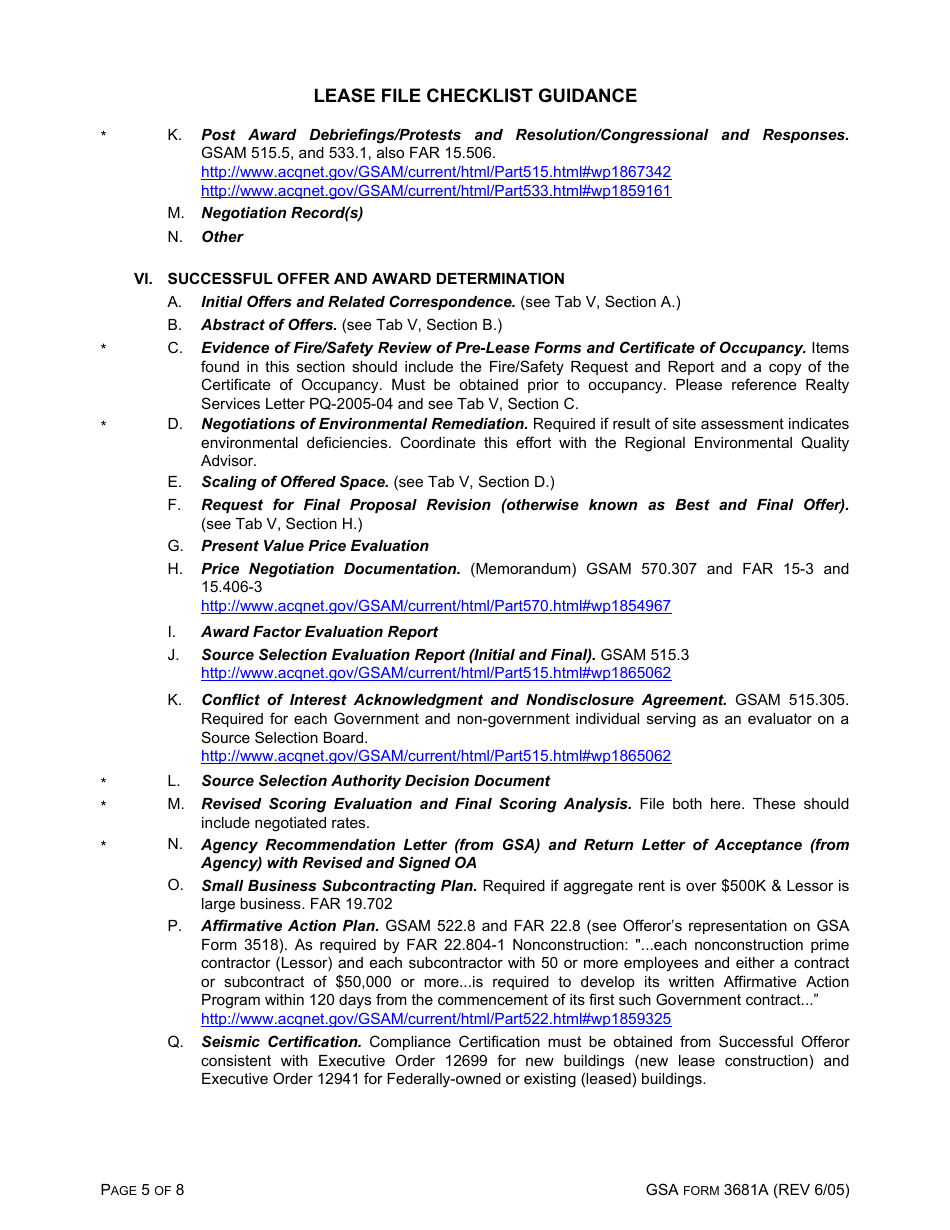 GSA Form 3681A Lease File Checklist Guidance, Page 5