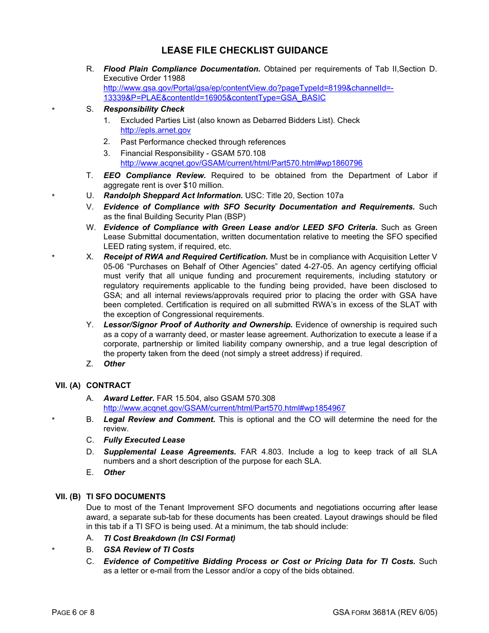 GSA Form 3681A Lease File Checklist Guidance, Page 6