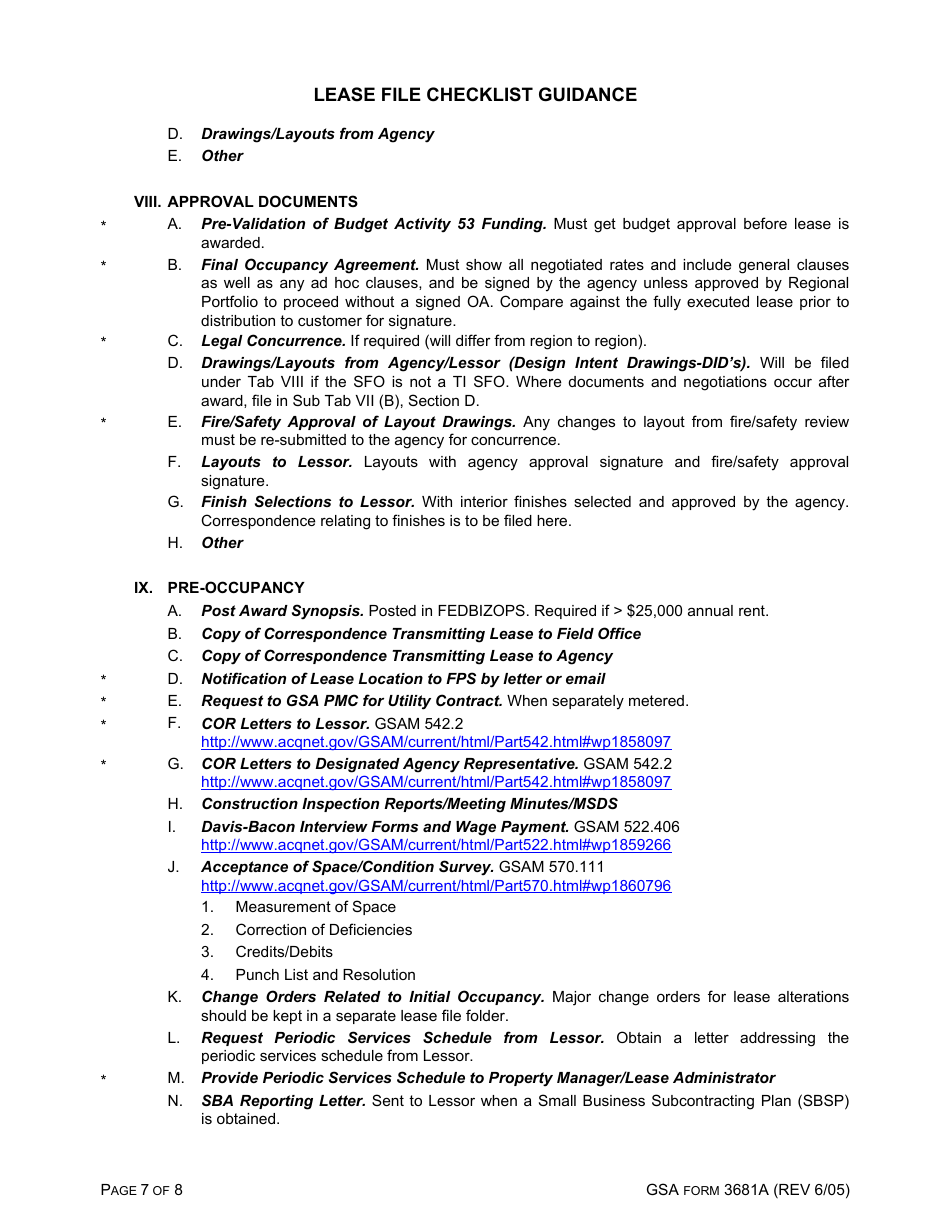 GSA Form 3681A Lease File Checklist Guidance, Page 7
