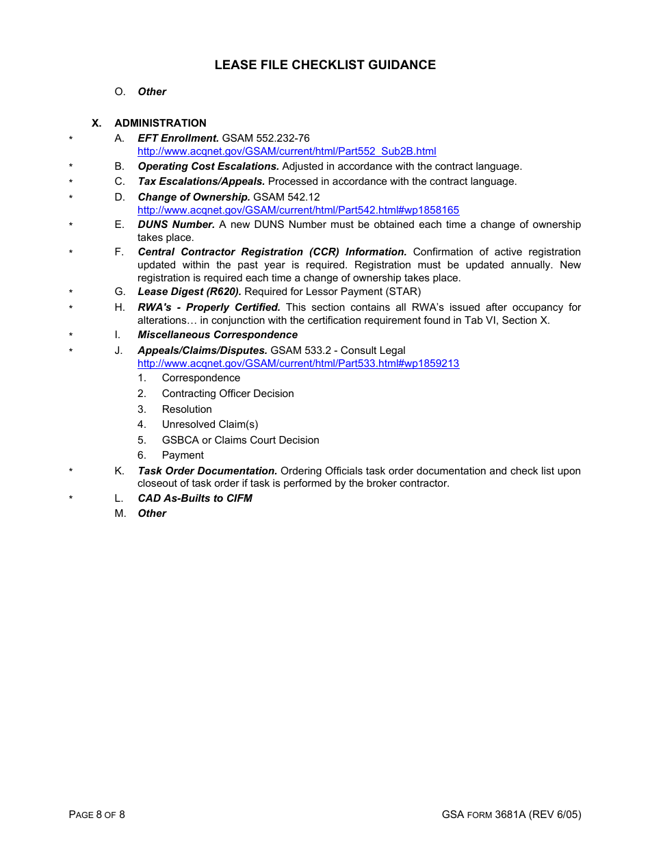 GSA Form 3681A Lease File Checklist Guidance, Page 8