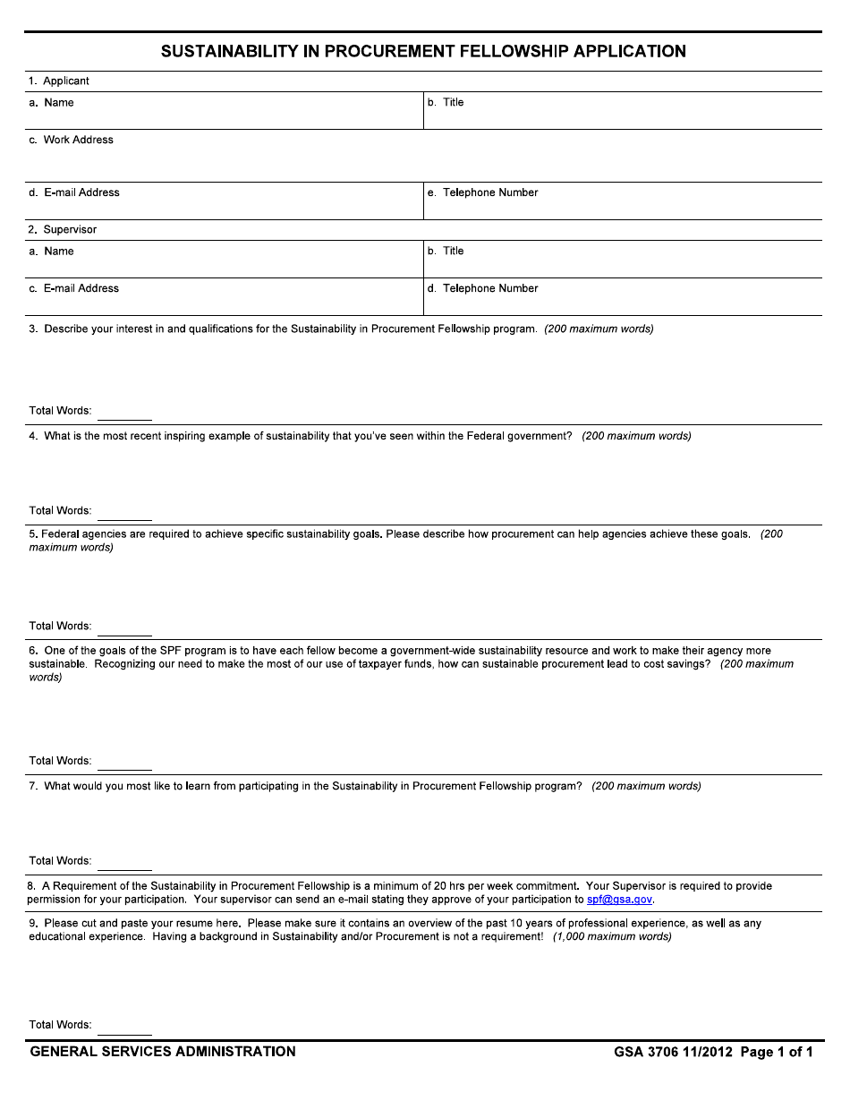 GSA Form 3706 Sustainability in Procurement Fellowship Application, Page 1