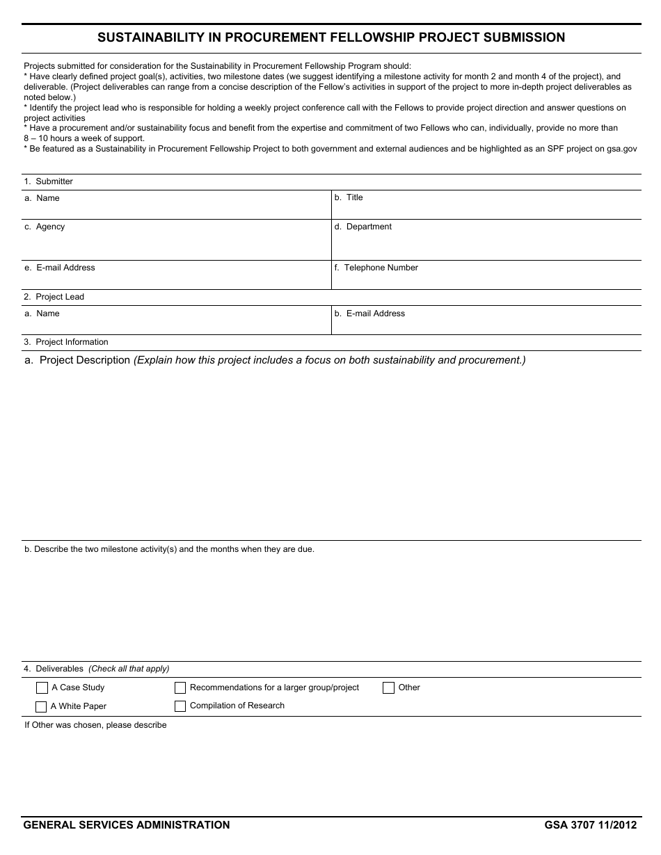 GSA Form 3707 Sustainability in Procurement Fellowship Project Submission, Page 1