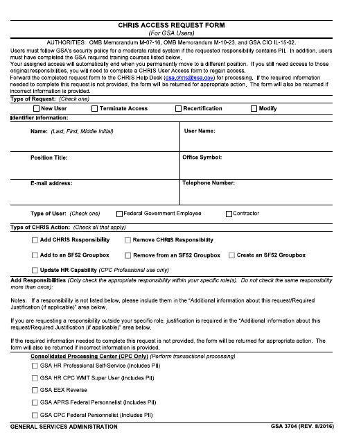 GSA Form 3704 Chris Access Request Form (For GSA Users)