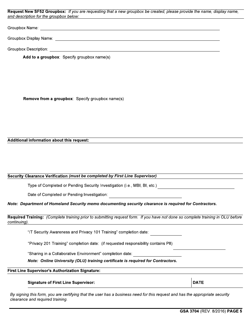 GSA Form 3704 Chris Access Request Form (For GSA Users), Page 5
