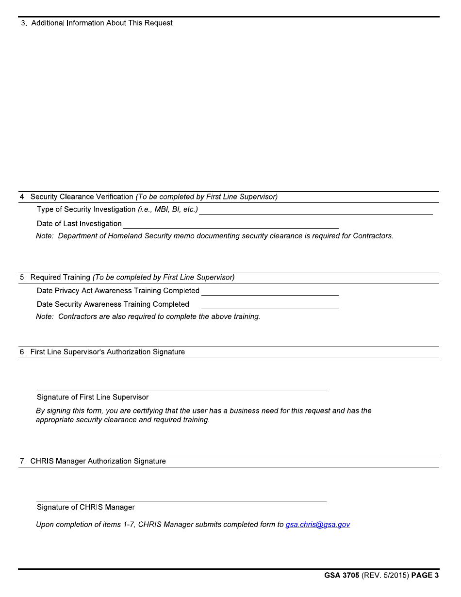 GSA Form 3705 Chris Access Authorization Request (For Client Agencies), Page 3