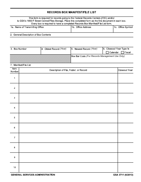 GSA Form 3711  Printable Pdf