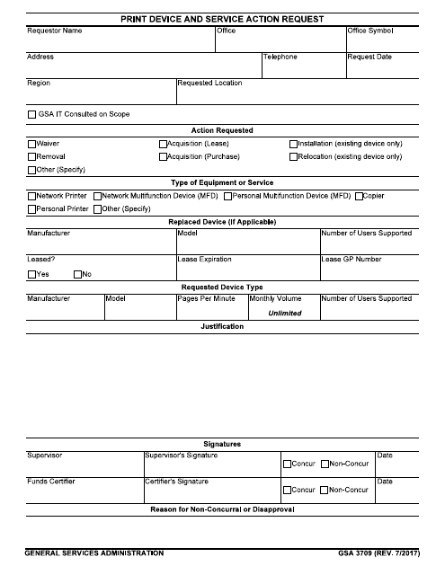 GSA Form 3709  Printable Pdf