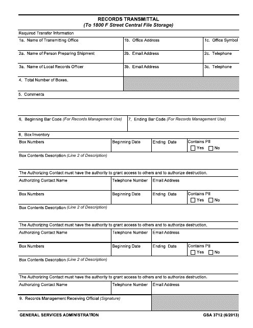 GSA Form 3712  Printable Pdf
