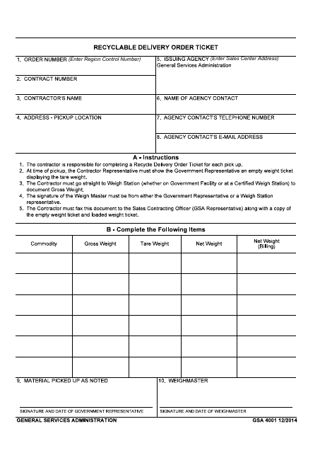 GSA Form 4001  Printable Pdf