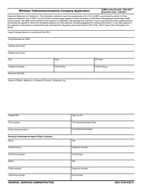 GSA Form 3729  Printable Pdf