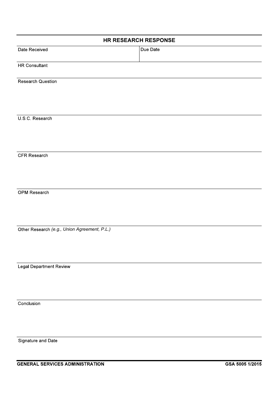 GSA Form 5005 HR Research Response, Page 1