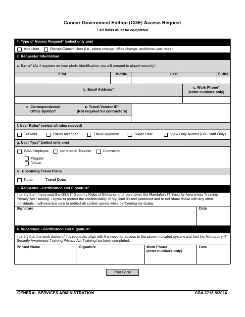 GSA Form 3718  Printable Pdf