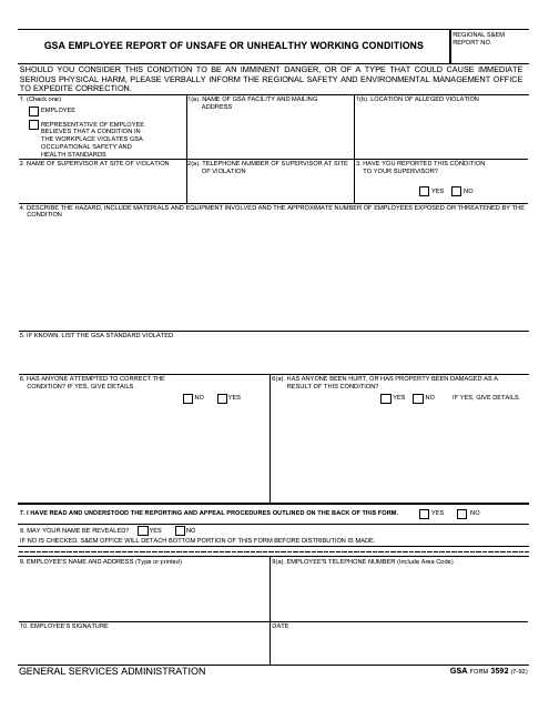 GSA Form 3592 GSA Employee Report of Unsafe or Unhealthy Working Conditions
