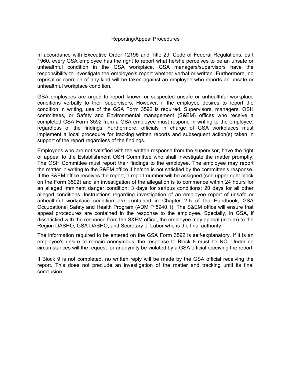 GSA Form 3592 GSA Employee Report of Unsafe or Unhealthy Working Conditions, Page 2