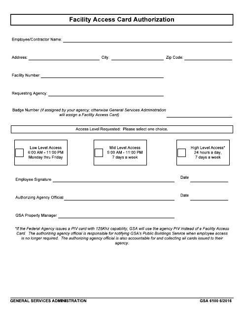 GSA Form 6100  Printable Pdf