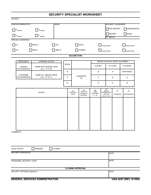 GSA Form 6027  Printable Pdf
