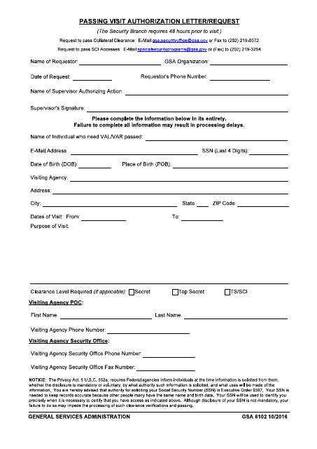 GSA Form 6102  Printable Pdf