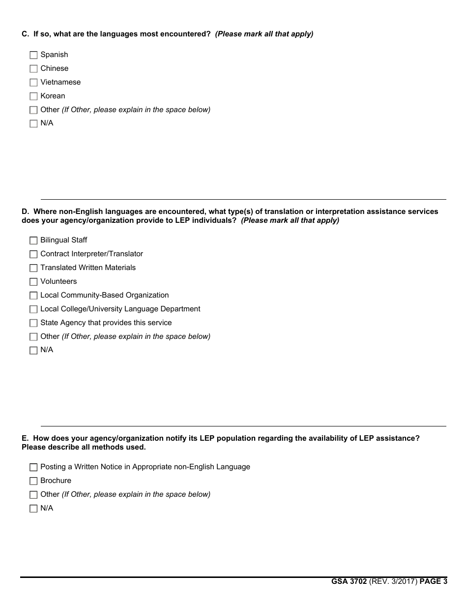 GSA Form 3702 Nondiscrimination in Federal Financial Assistance Compliance Questionnaire for Recipients, Page 3