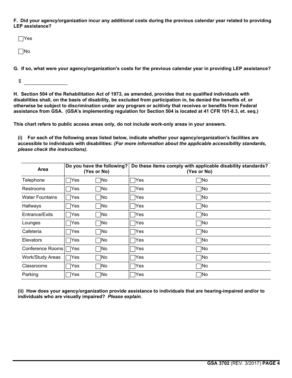 GSA Form 3702 Nondiscrimination in Federal Financial Assistance Compliance Questionnaire for Recipients, Page 4