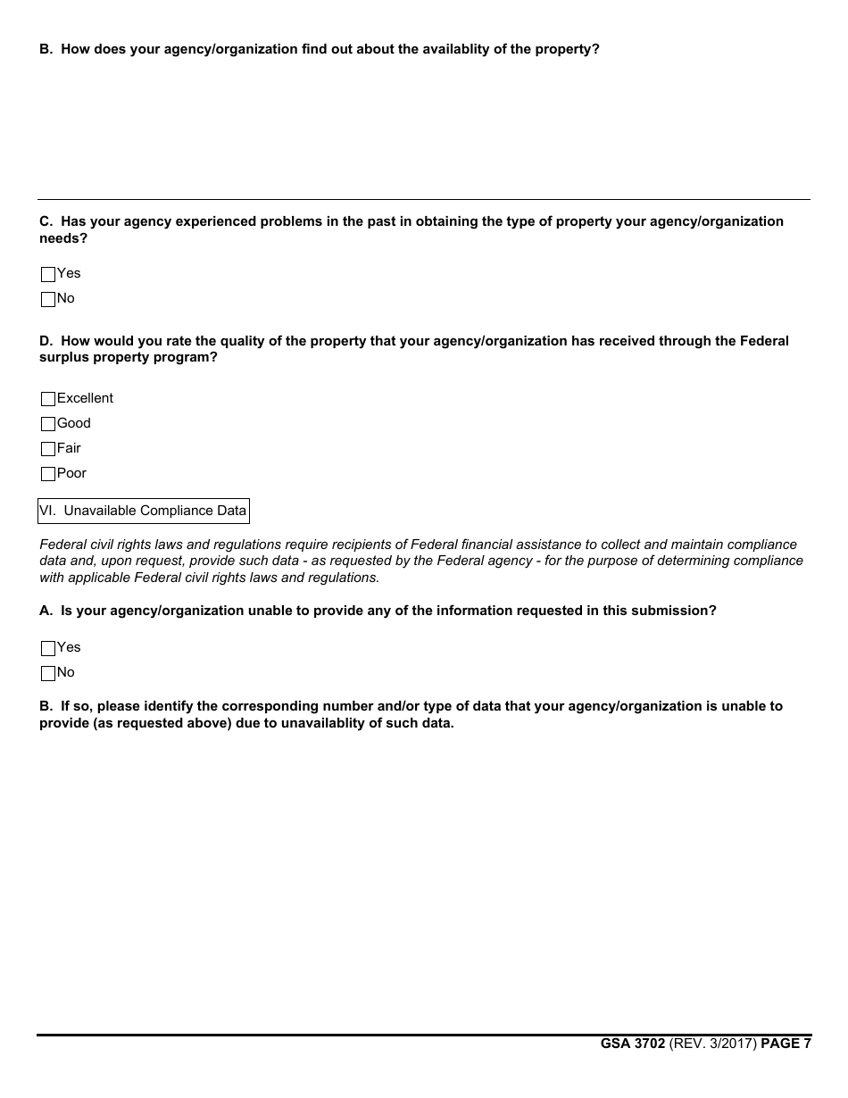 GSA Form 3702 Nondiscrimination in Federal Financial Assistance Compliance Questionnaire for Recipients, Page 7