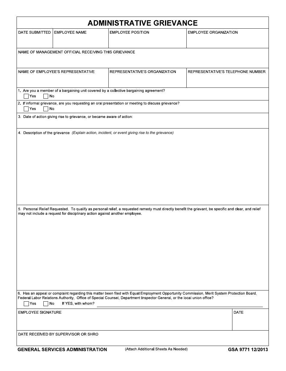 GSA Form 9771 Administrative Grievance, Page 1