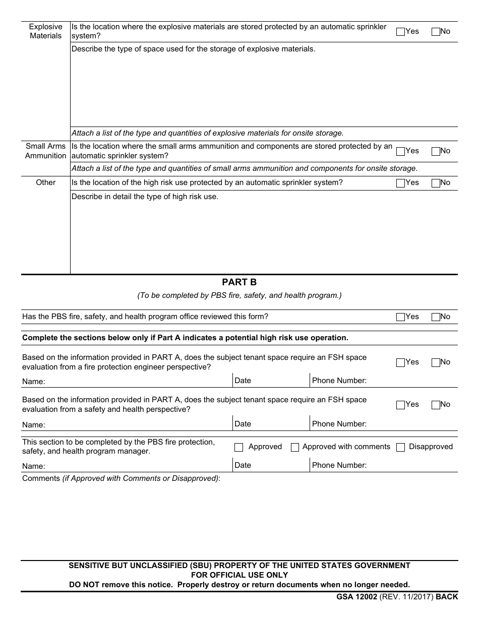 GSA Form 12002 Potentially High Risk Use Permit - Fire, Safety, and Health (Fsh) Program, Page 2