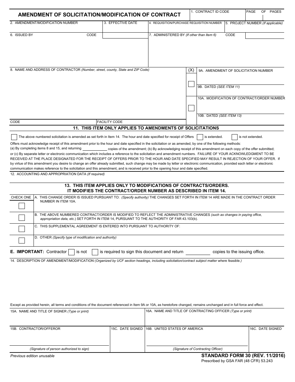 Form SF-30 Amendment of Solicitation / Modification of Contract, Page 1